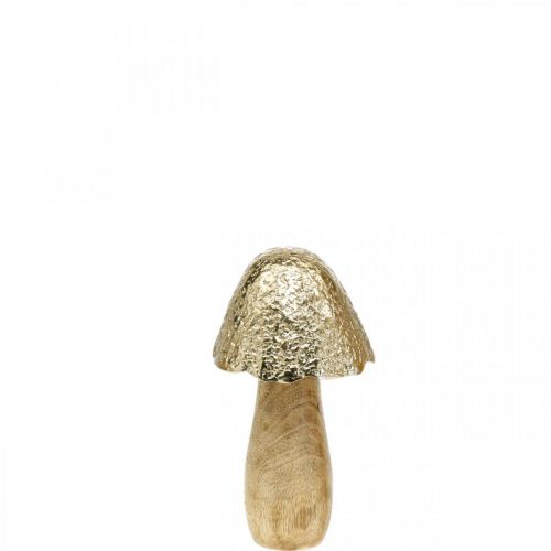 Champignon déco métal bois doré, décoration table nature  automne 18.5cm-00064