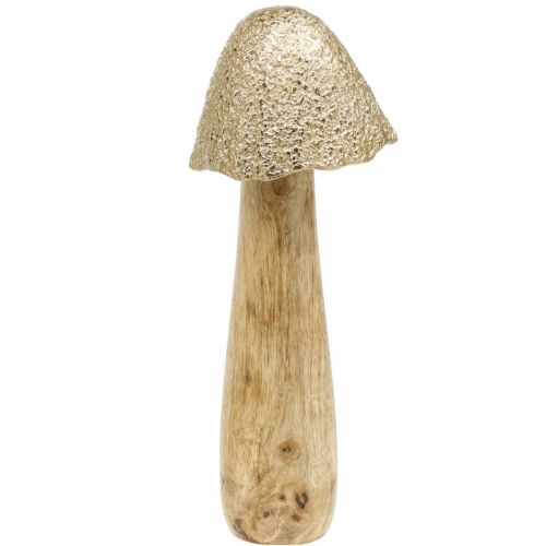 Champignon déco grand métal bois doré, figurine déco nature  automne 32cm-00065