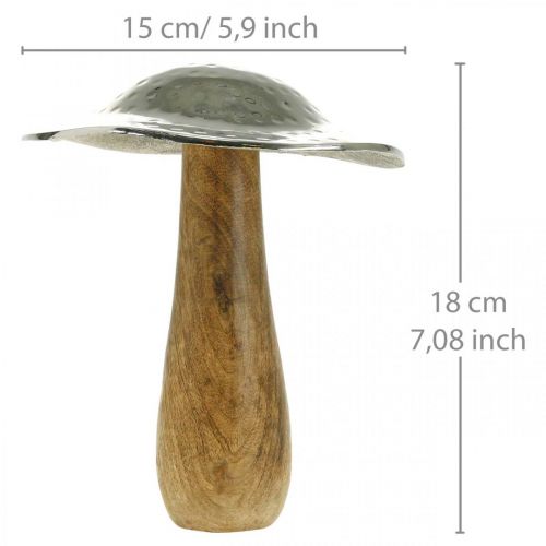 Floristik24 Champignon déco métal bois argent, figurine déco nature automne 18cm