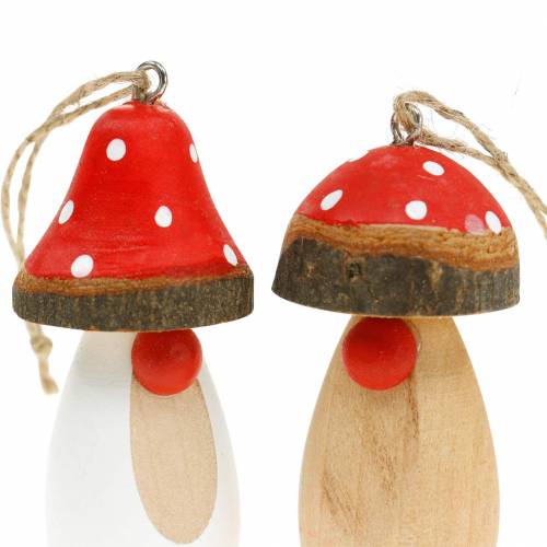 Article Champignon à suspendre en bois blanc, marron assorti 6.5 / 8cm 8pcs