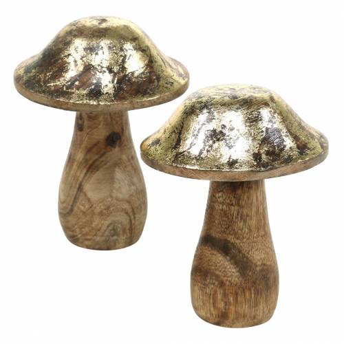 Champignon en bois doré, bois de manguier naturel Ø6.8cm H9.8cm 2pcs