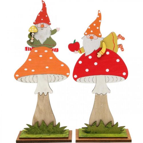 Floristik24 Amanite mouche pour l&#39;automne, décoration bois, gnome sur champignon orange / rouge H21 / 19,5cm 4pcs