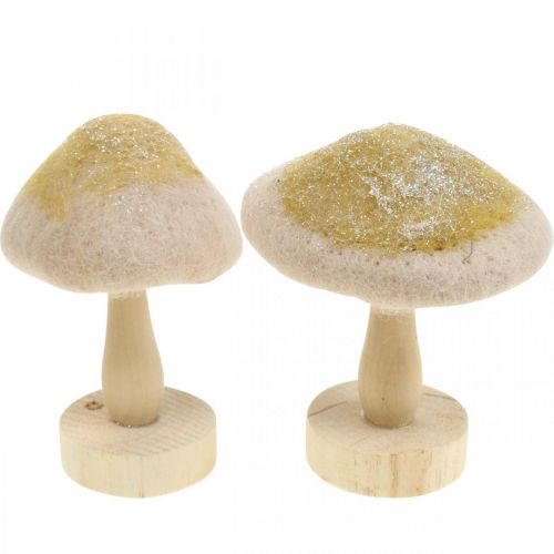 Article Déco champignon bois, feutre à paillettes décoration de table Avent H11cm 4pcs