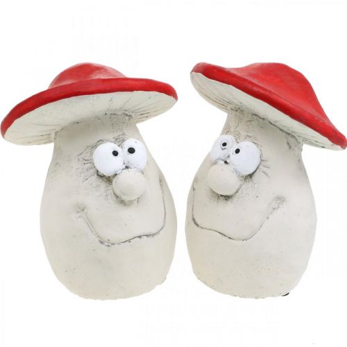 Article Champignons à décorer, décoration réveillon, champignons des bois, décoration béton rouge, blanc H10cm L12.5cm 2pcs