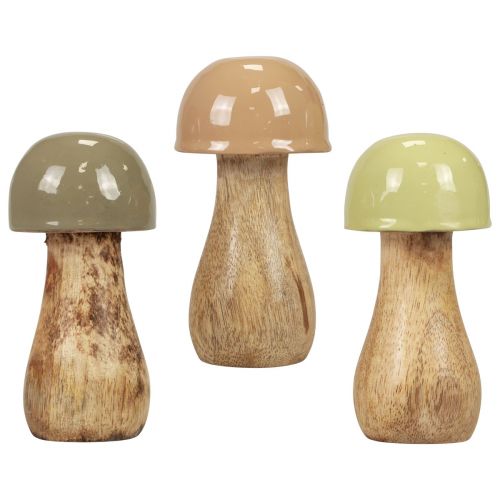 Champignons en bois champignons décoratifs bois beige, vert Ø5cm H10,5cm 6pcs