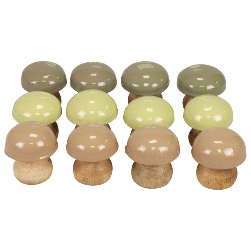 Floristik24 Champignons en Bois Déco Champignons Bois Déco Beige, Vert Ø5cm H5.5cm 12pcs