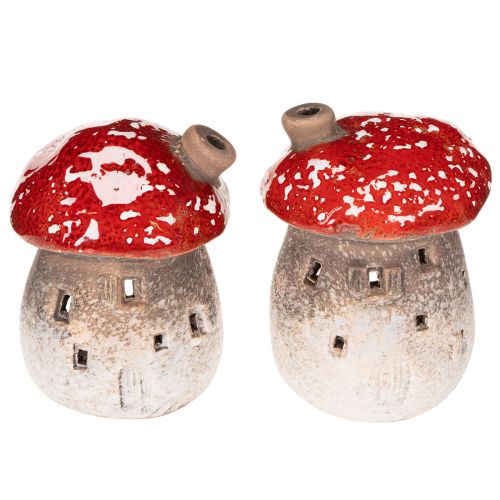 Figurine décorative de maison champignon avec phare et amanite tue-mouches, 10 cm, lot de 2 | Floristik24.be