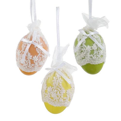 Floristik24 Œufs déco à suspendre avec du tulle 6cm 6P