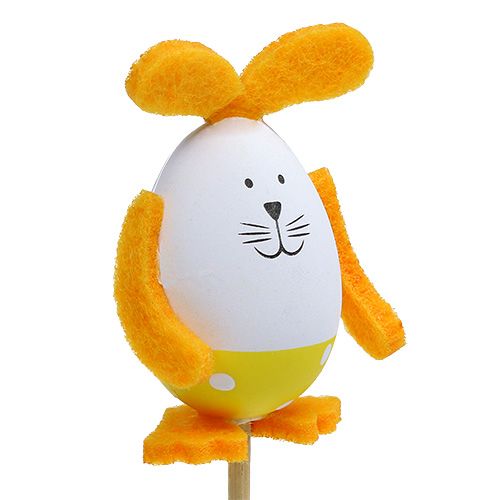 Floristik24 Œufs sur tige, dessin lapin 7-9cm Blanc-vert 6P