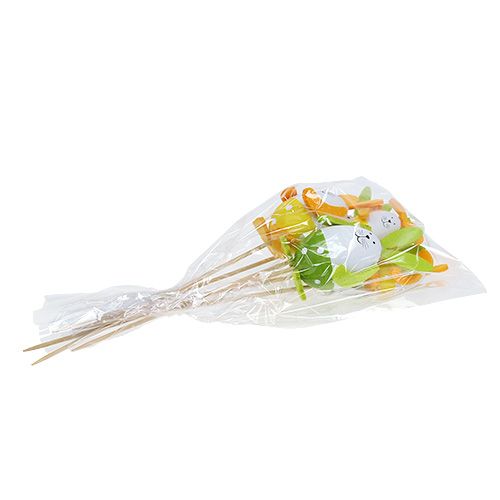 Floristik24 Œufs sur tige, dessin lapin 7-9cm Blanc-vert 6P