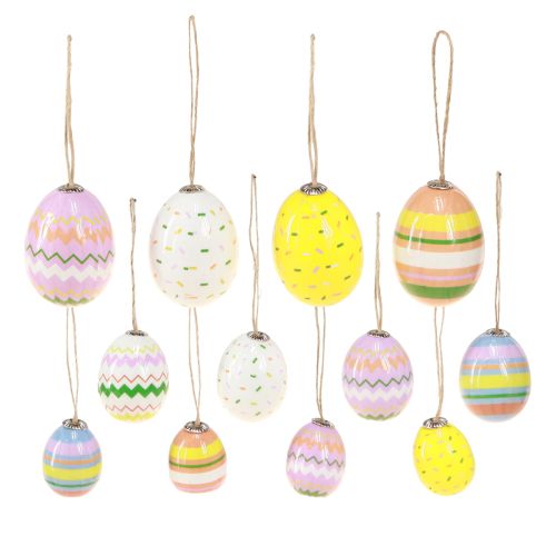 Oeufs de Pâques en plastique à suspendre couleurs assorties H3,5–5,5 cm 24 pcs