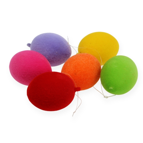 Oeufs déco à suspendre Oeufs de Pâques colorés floqués 6cm 18pcs