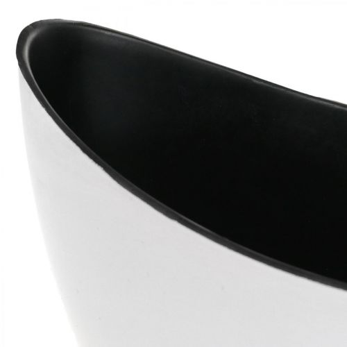Article Bol décoratif, ovale, blanc, noir, bateau de plantation en plastique, 24cm