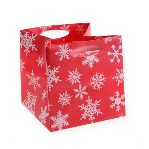 Floristik24 Sac en plastique rouge avec flocons de neige 20,5 cm 12 p.