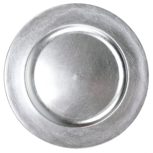 Floristik24 Assiette en plastique argenté Ø33cm avec effet vernis