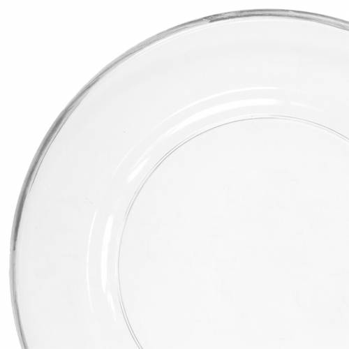 Floristik24 Assiette décorative bord argenté plastique transparent Ø33cm