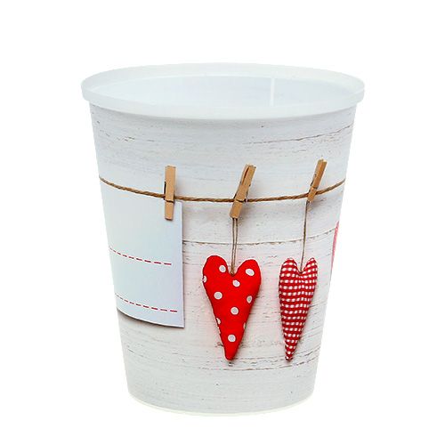 Floristik24 Pot en plastique crème avec coeurs Ø12cm H13,5cm 1pc