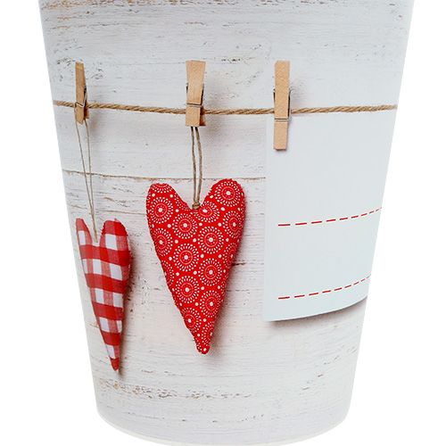 Floristik24 Pot en plastique crème avec coeurs Ø12cm H13,5cm 1pc