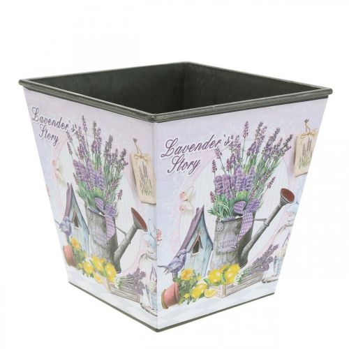 Article Cache-pot motif lavande, pot décoratif carré, cache pot plastique H13cm L13.5cm