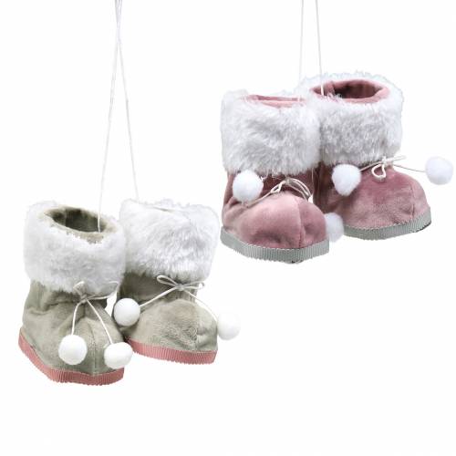 Ornements d&#39;arbre de Noël paire de chaussures en peluche gris / rose 10cm x 8cm 2pcs