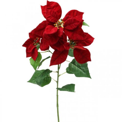 Floristik24 Fleur artificielle de tige de poinsettia rouge 3 fleurs 85cm