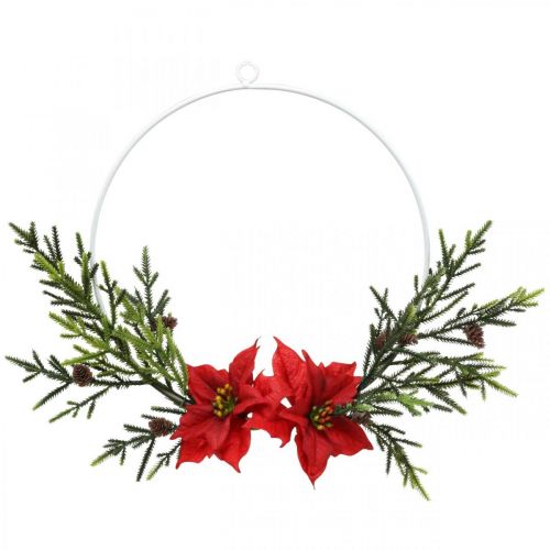 Floristik24 Couronne décorative poinsettia et branches de conifères artificiellement Ø30cm