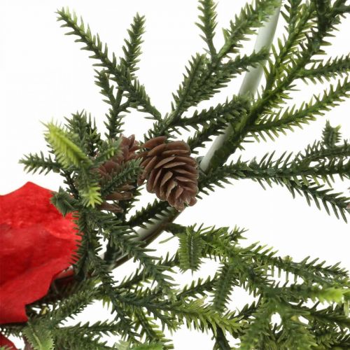 Article Couronne décorative poinsettia et branches de conifères artificiellement Ø30cm