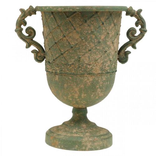 Floristik24 Coupe à planter, calice avec anses, vase en métal aspect antique Ø15,5cm H23,5cm