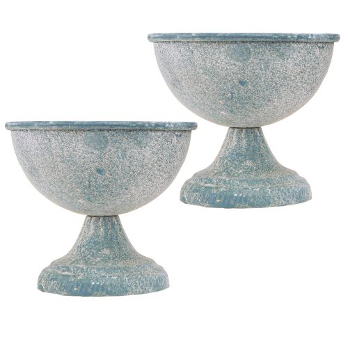 Article Coupelle Bol Petit Métal Bleu Blanc Antique Ø12cm H10.5cm 2pcs