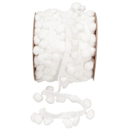 Ruban décoratif blanc à pompons 20 mm 15 m