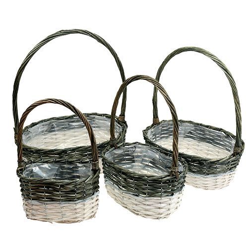 Floristik24 Panier à présents avec poignée, lot de 4, gris-blanc