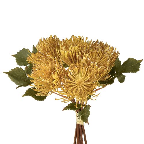 Protea artificiel Leucospermum coussin à épingles jaune 30 cm 6 pièces