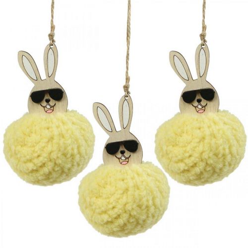 Floristik24 Pendentif déco lapin lapin jaune décoration Pâques Ø7cm 6 pièces