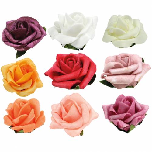 Rose en mousse Ø3,5cm différentes couleurs 48 pcs