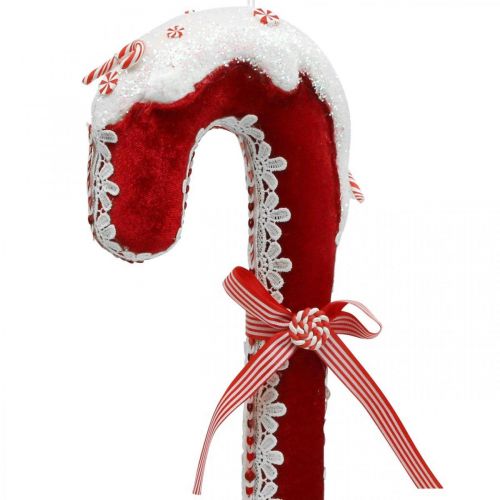 Article Décoration canne en bonbon grande Noël rouge blanc avec dentelle H36cm