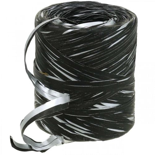 Floristik24 Ruban raphia ruban cadeau argent noir ruban décoratif 200m