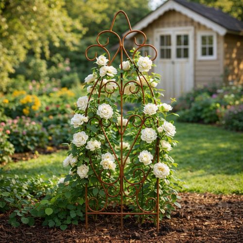 Article Treillis métallique de jardin, support décoratif pour plantes grimpantes, 93 cm