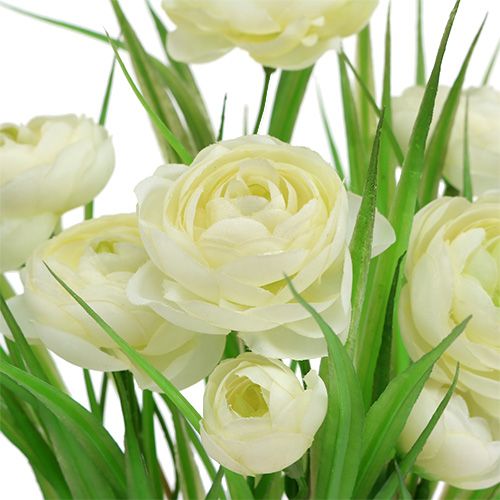 Renoncules avec brins d’herbe crème L 35 cm