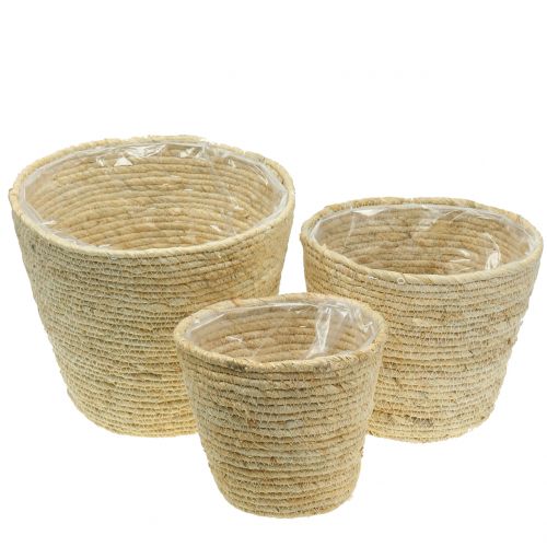 Panier à plantes rotin nature Ø26/22/16cm 3pcs