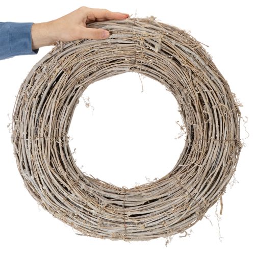 Couronne décorative en rotin blanchi, pour une décoration créative, 50 cm | Floristik24.be