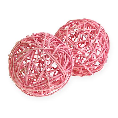 Floristik24 Boule en rotin Ø10cm rose 10p