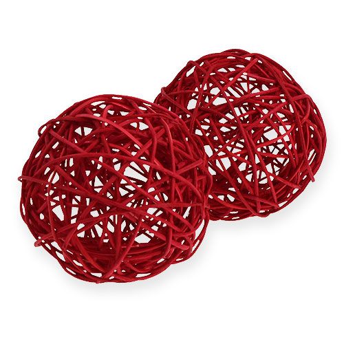 Floristik24 Boule en rotin 10cm rouge 10pcs