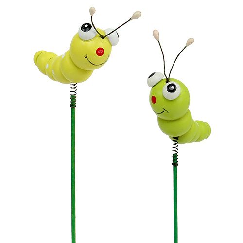 Floristik24 Chenille en bois sur bâton vert, jaune 8cm 24 pcs