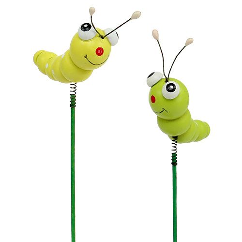 Article Chenille en bois sur bâton vert, jaune 8cm 24pcs