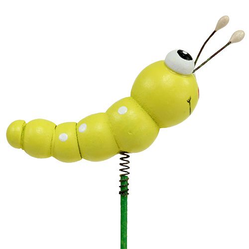 Article Chenille en bois sur bâton vert, jaune 8cm 24 pcs