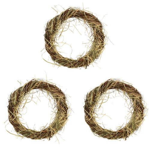 Article Couronne de vigne couronne naturelle avec foin marron vert Ø25cm 3 pcs