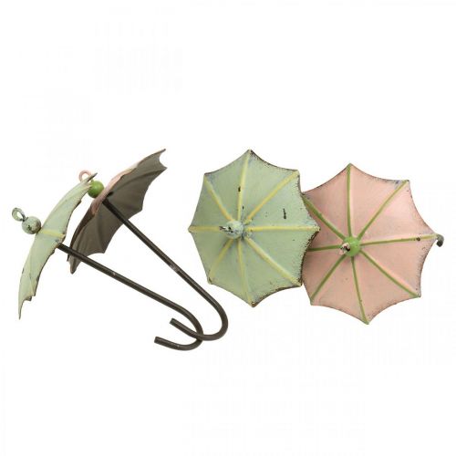 Floristik24 Parapluies à suspendre, décoration printanière, ombrelle, décoration métal rose, vert H12,5cm Ø9cm 4pcs