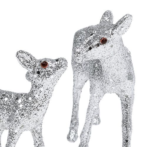 Floristik24 Fauve avec faon 10cm argent avec mica