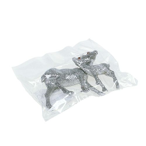 Floristik24 Fauve avec faon 10cm argent avec mica