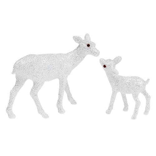 Floristik24 Cerf au faon 10cm blanc avec mica